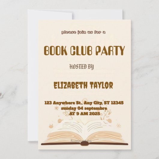 Book Club Party Invitation – Cozy Reading Night 招待状 (正面)