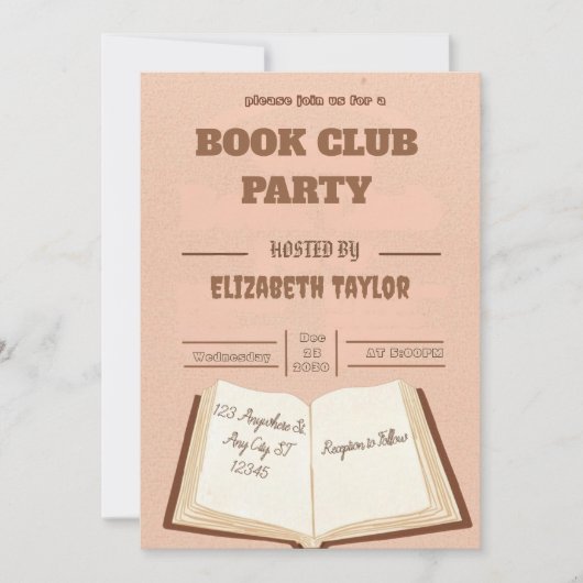 Book Club Party Invitation – Cozy Reading Night 招待状 (正面)