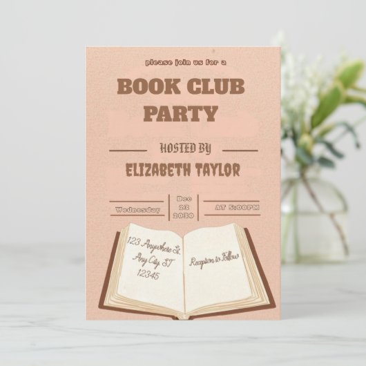 Book Club Party Invitation – Cozy Reading Night 招待状 (スタンド正面)