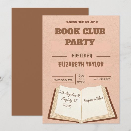 Book Club Party Invitation – Cozy Reading Night 招待状 (正面/裏面)