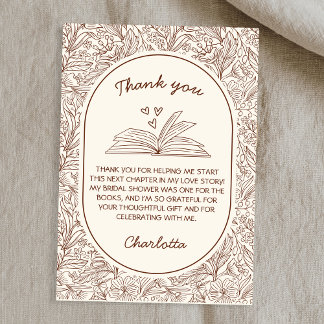 Book Club Theme Floral Brown Bridal Shower サンキューカード