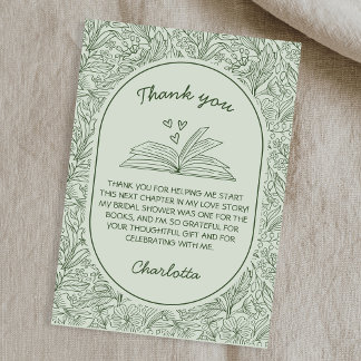 Book Club Theme Floral Sage Green Bridal Shower サンキューカード