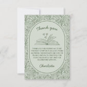 Book Club Theme Floral Sage Green Bridal Shower サンキューカード (正面)