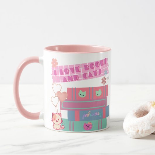 Book Coquette - I Love Books & Cats - Bookish  マグカップ (ドーナツ)