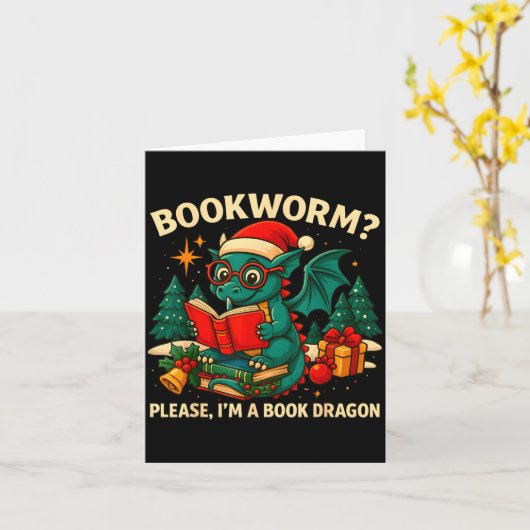 Book Dragon Christmas Reading Gift For Fantasy Lov カード (黄色い花)