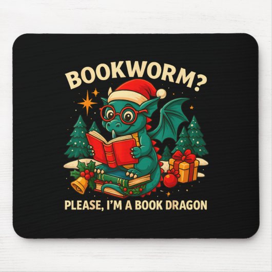 Book Dragon Christmas Reading Gift For Fantasy Lov マウスパッド (正面)