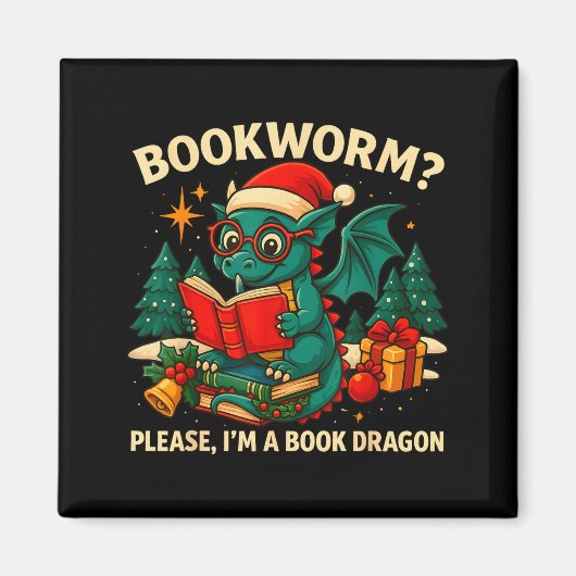 Book Dragon Christmas Reading Gift For Fantasy Lov マグネット (正面)