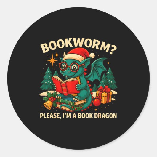 Book Dragon Christmas Reading Gift For Fantasy Lov ラウンドシール (正面)