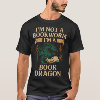 Book Dragon Reading Monster Funny Reading Book Lov Tシャツ