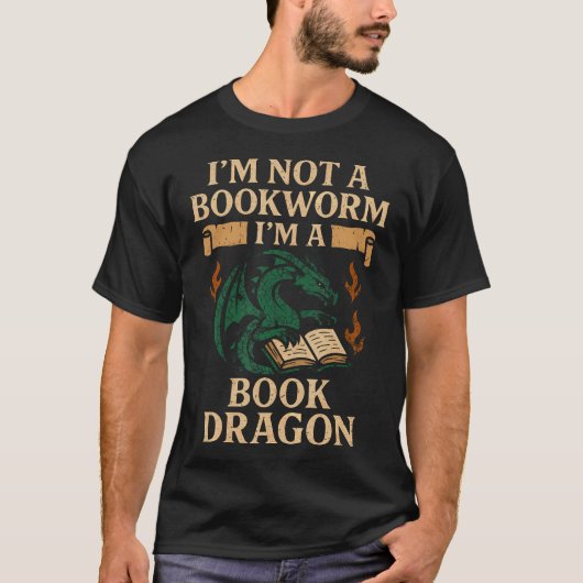 Book Dragon Reading Monster Funny Reading Book Lov Tシャツ (正面)