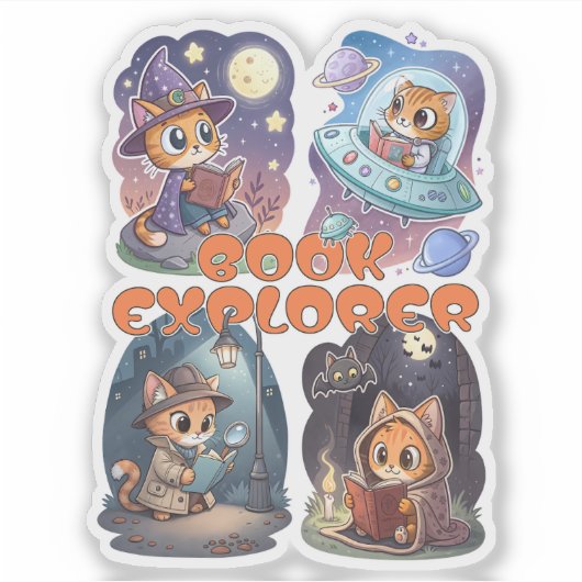 Book Explorer – Cute Cat Reading Adventure シール (正面)