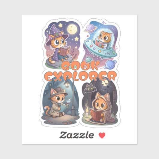 Book Explorer – Cute Cat Reading Adventure シール (シート)