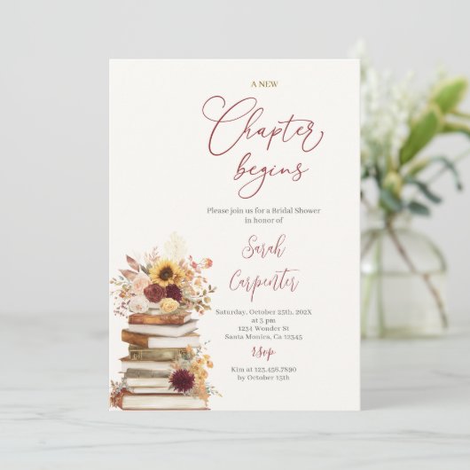 Book Fall Bridal Shower Invitation 招待状 (スタンド正面)