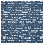 Book Genres Typographic Librarian Blue White ファブリック (見本)
