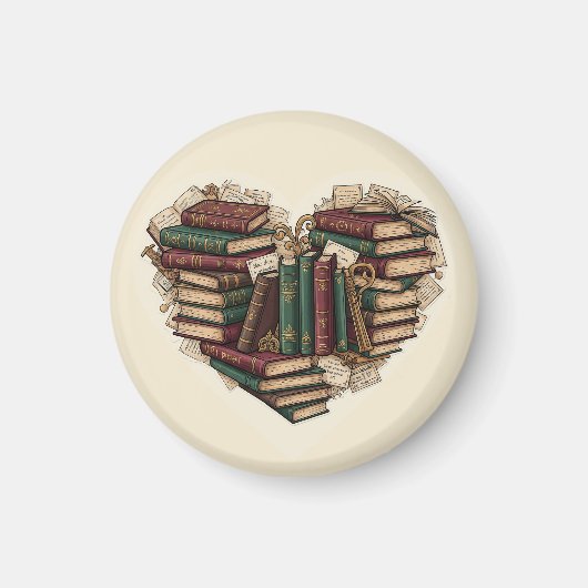 Book Heart Magnet | Vintage Aesthetic Reader Art マグネット (正面)