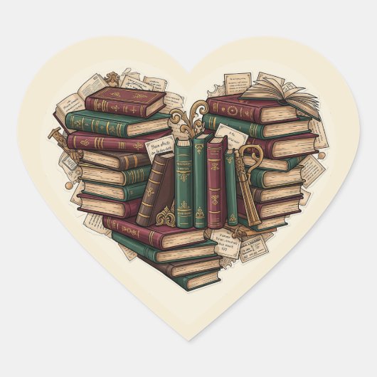 Book Heart Sticker | Aesthetic Vintage Bibliophile ハートシール (正面)