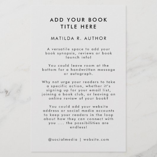 Book Launch | Author Cover Artwork Promotional チラシ (裏面)