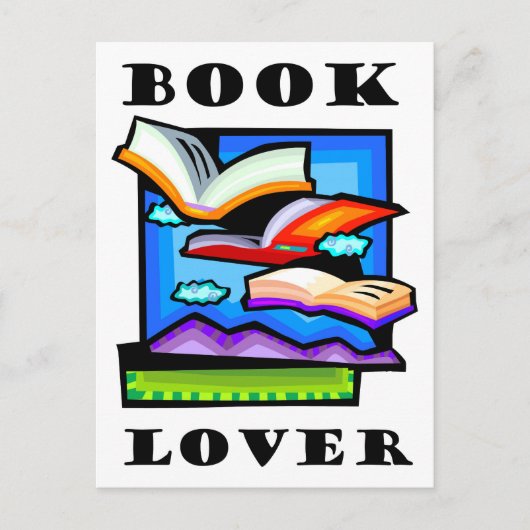 "Book Lover" – の飛んでいる書籍とペー読ジ ポストカード (正面)