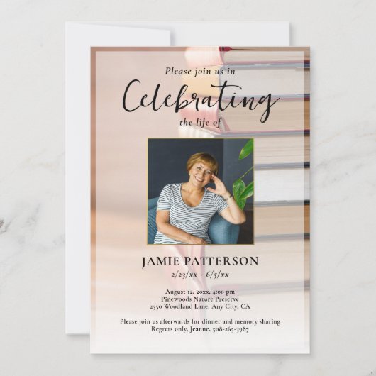 Book Lover Celebration of Life Your Photo Funeral 招待状 (正面)