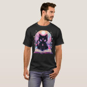 Book Lover Crystal Witchy Cute Black Cat Kawaii Pa Tシャツ (正面フル)