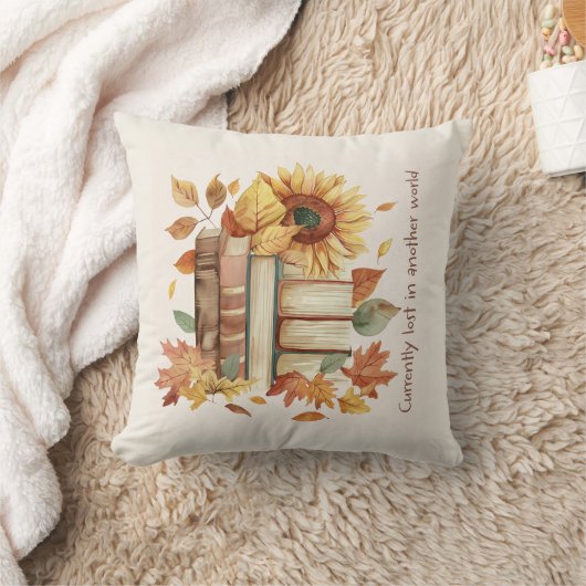 Book Lover Decorative Throw Pillow with Sunflowers クッション (ブランケット)