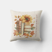 Book Lover Decorative Throw Pillow with Sunflowers クッション (裏面)