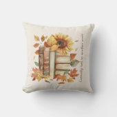 Book Lover Decorative Throw Pillow with Sunflowers クッション (正面)
