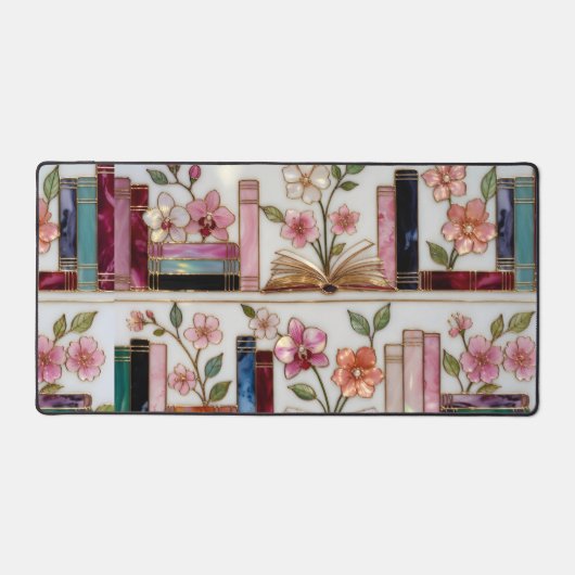 Book Lover Desk Mat | Floral Bookshelf Mouse Pad デスクマット (正面)