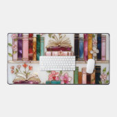 Book Lover Desk Mat | Floral Bookshelf Mouse Pad デスクマット (キーボード&マウス)