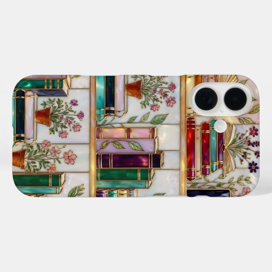 Book Lover Floral Bookshelf iPhone Case Case-Mate iPhoneケース (裏面 (横))