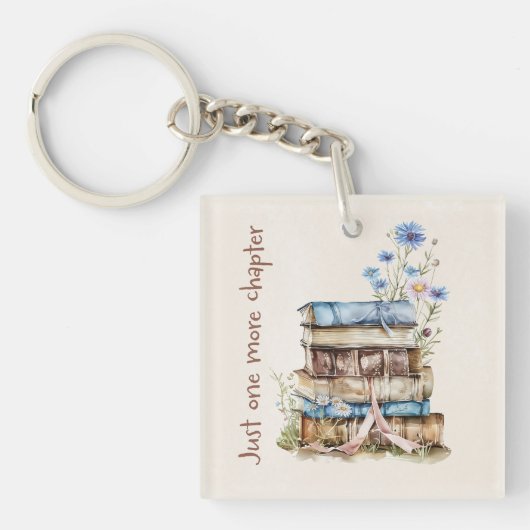 Book Lover Gift with Floral Book Stack キーホルダー (正面)