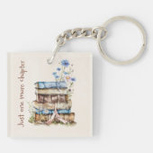 Book Lover Gift with Floral Book Stack キーホルダー (裏面)