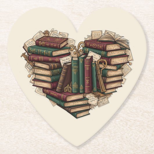 Book Lover Heart Paper Coaster ペーパーコースター (正面)