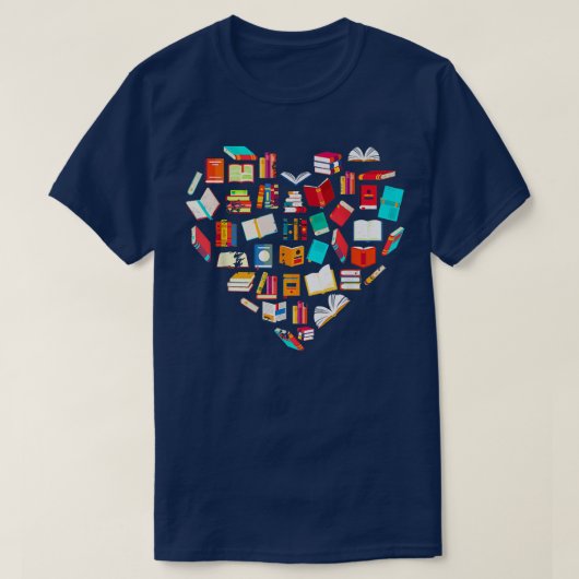 Book Lover Heart Shape Reading Club Librarian Book Tシャツ (デザイン正面)