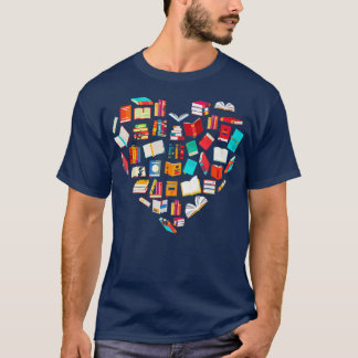 Book Lover Heart Shape Reading Club Librarian Book Tシャツ