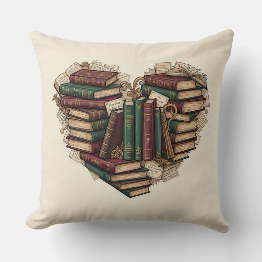 Book Lover Heart Throw Pillow クッション (正面)