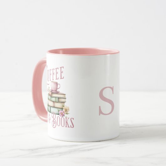 Book Lover Pink Handle Initial Mug マグカップ (正面左)