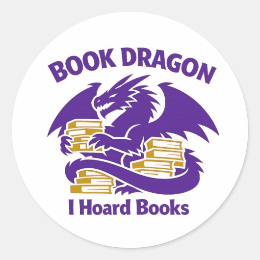 Book Lover Sticker | Book Dragon I Hoard Books Vin ラウンドシール (正面)