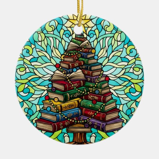 Book Lovers Bookish Christmas Tree Ornament セラミックオーナメント (正面)