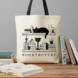 Book Lover's Booktrovert Black Cat トートバッグ