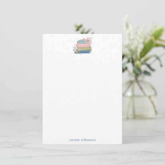 Book Lovers Floral Personalized Name Stationery ノートカード (スタンド正面)