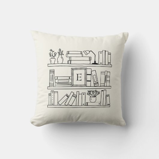 Book Lover's Monogram Throw Pillow クッション (正面)