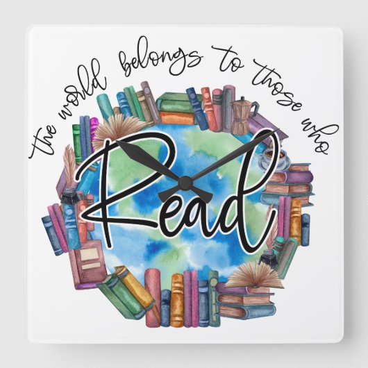 Book Lovers "Read" Square Acrylic Wall Clock スクエア壁時計 (正面)
