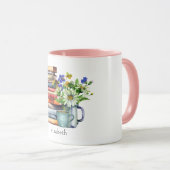 Book Lover's Watercolor Floral Bookstack Custom マグカップ (正面右)