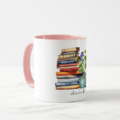 Book Lover's Watercolor Floral Bookstack Custom マグカップ (正面左)