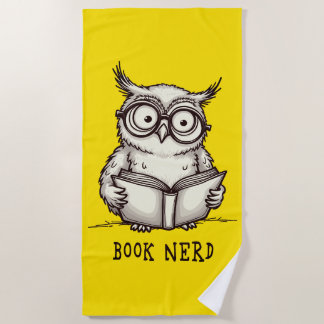 Book nerd owl ビーチタオル