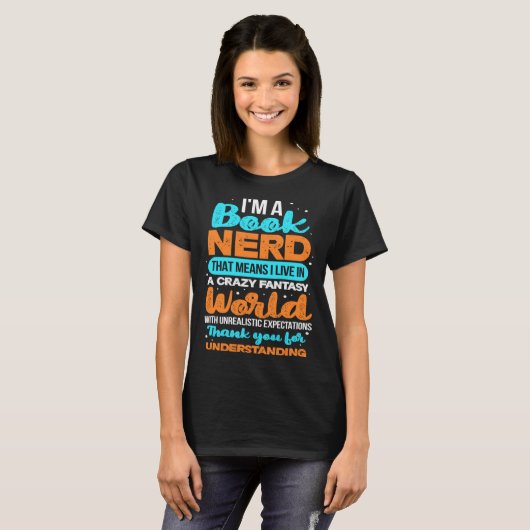 Book Nerd Reading Reader Bookworm Librarian Biblio Tシャツ (正面フル)