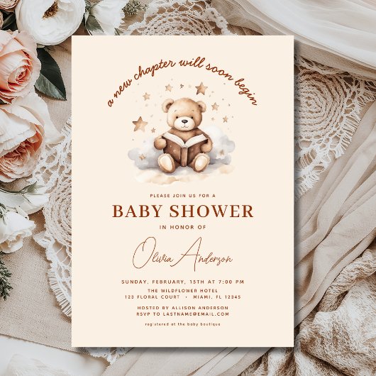 Book New Chapterが始まるTeddy Bear Boy Baby Shower 招待状