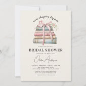 Book New Chapter Begins Pink Bow Bridal Shower 招待状 (正面)