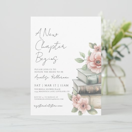 Book New Chapter Floral Bridal Shower 招待状 (スタンド正面)